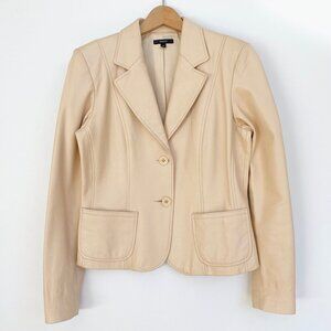 Identify Womens Vintage Leather Jacket Blazer Size 8 Beige Button Closure Lined